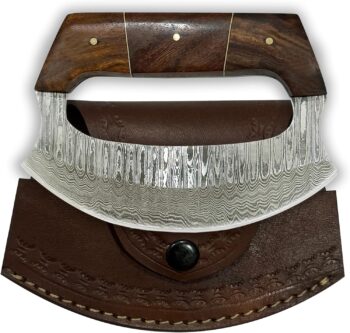 Damascus Ulu Knife with Wood